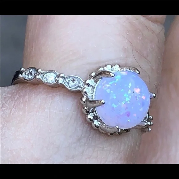 Fire opal and silver filled ring, size 8 - Picture 3 of 6